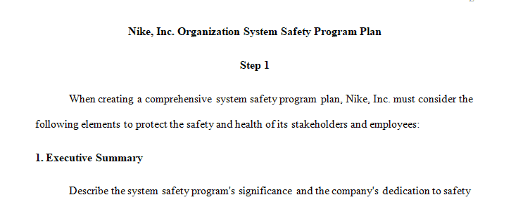 Design a system safety program plan for one of your own organization’s work systems or for an organization