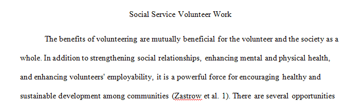 Write about the types of social service volunteer opportunites in your community by submitting a formal classification